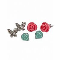 Boutique Rose Studded Earrings, 3 Sets