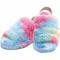Rainbow Furry Slippers - Small/Medium (2-5)